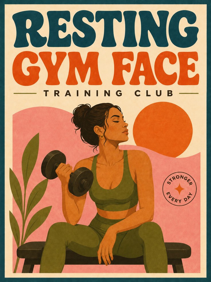 Resting Gym Face Poster: Retro Fitness Training Wall Art - artwork on paper