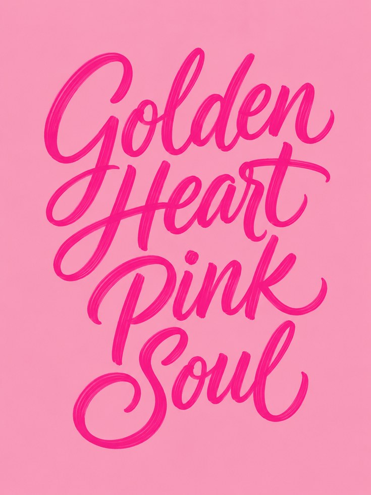 Golden Heart Pink Soul Typography Print: Modern Brush Lettering - artwork on paper
