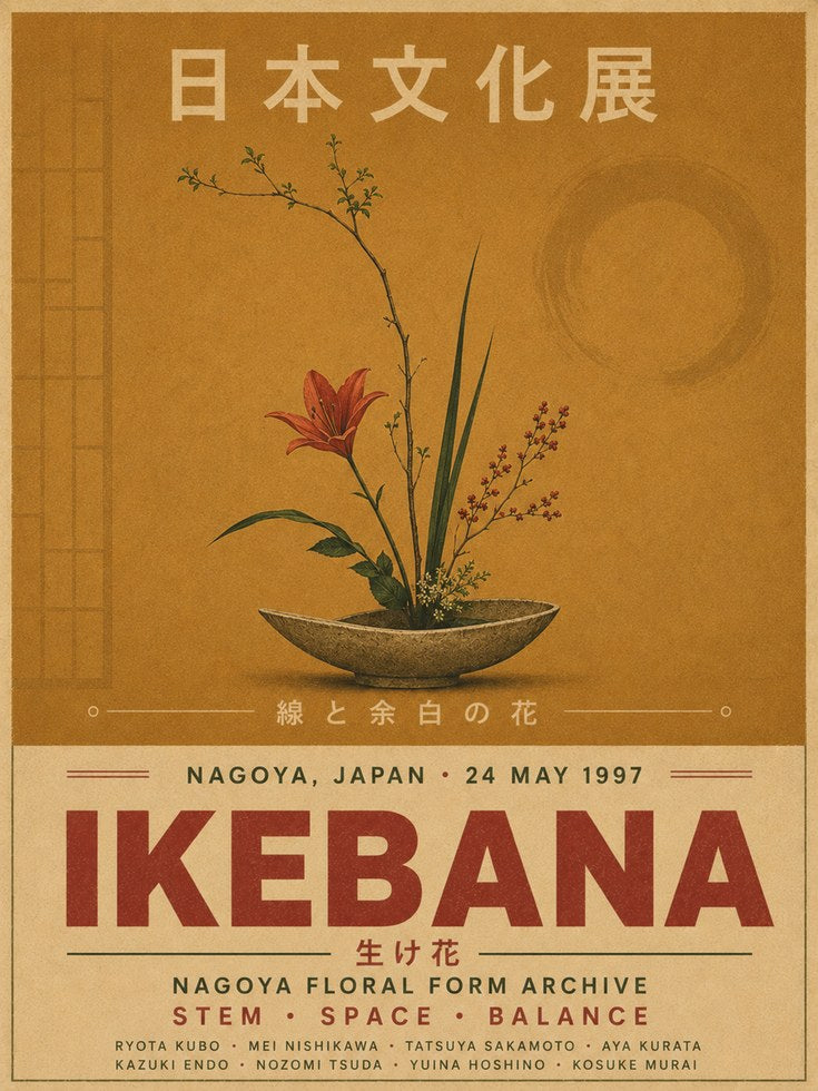 Japanese Exhibition Poster – Ikebana Wall Art - artwork on paper