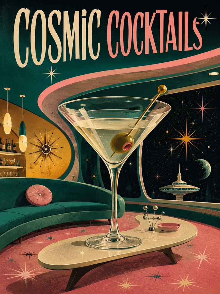 Retro Cocktail Poster – Mid Century Bar Wall Art - artwork on paper