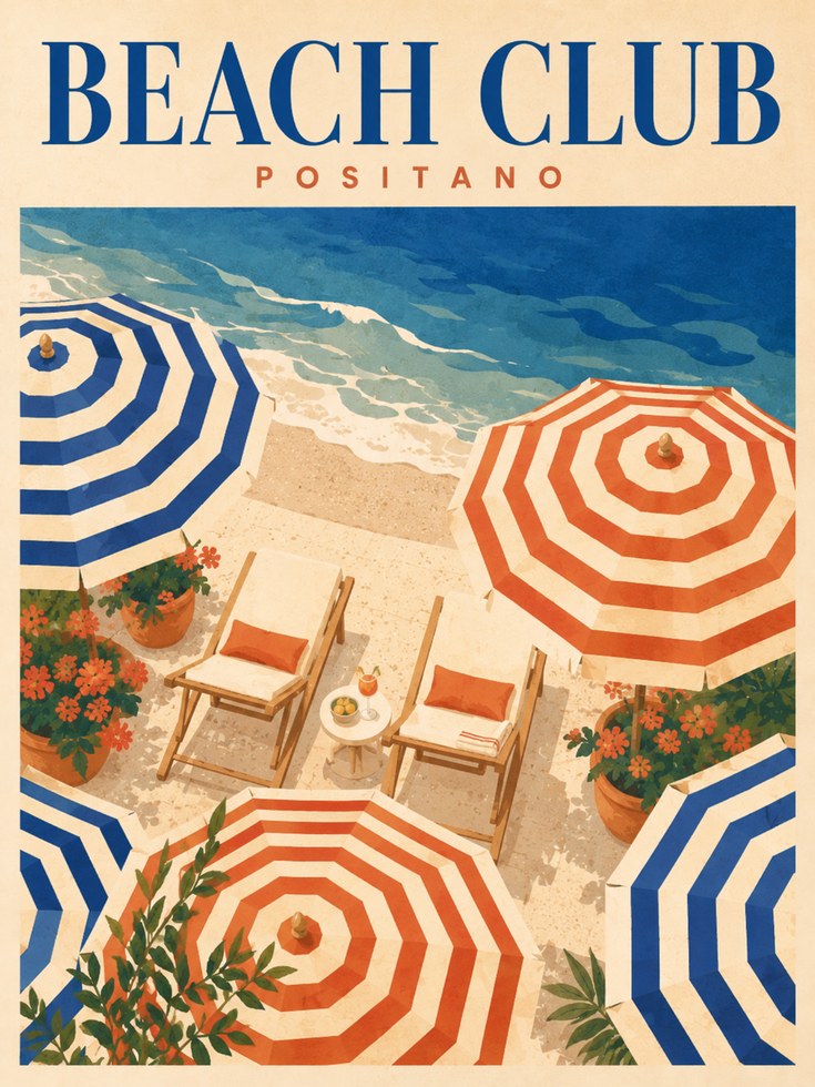 Vintage Travel Poster – Beach Club Wall Art - artwork on paper