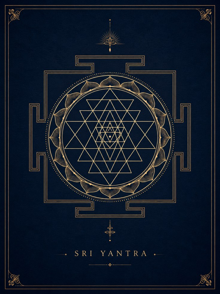 Sacred Geometry Wall Art: Gold Sri Yantra Mandala - artwork on paper