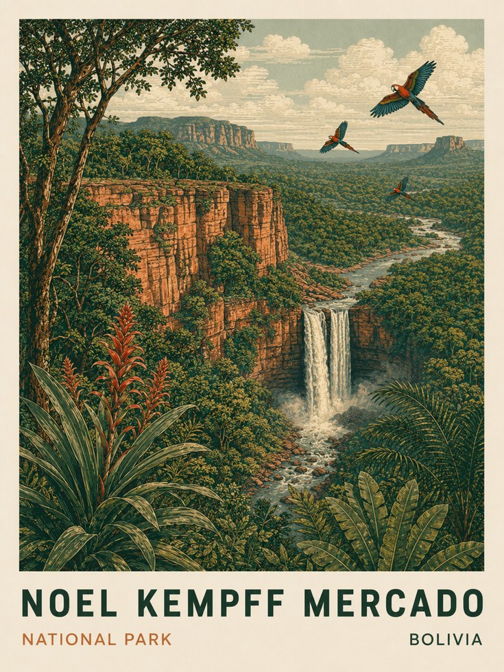 Bolivia Travel Poster – National Park Print - artwork on paper