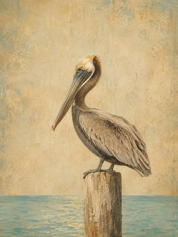 Pelican Wall Art – Coastal Bird Print - artwork on paper