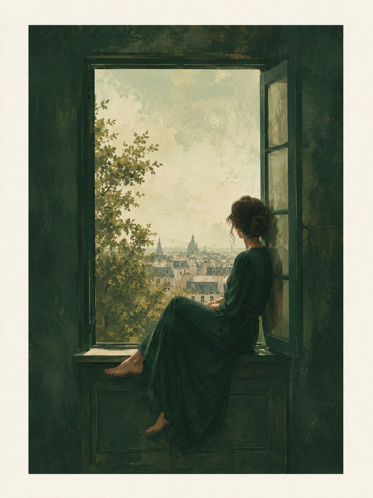Woman at Window Wall Art - artwork on paper
