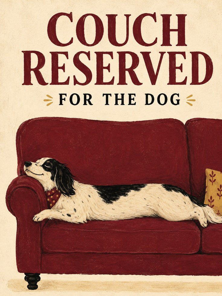 Funny Dog Poster – Vintage Spaniel Couch Print - artwork on paper