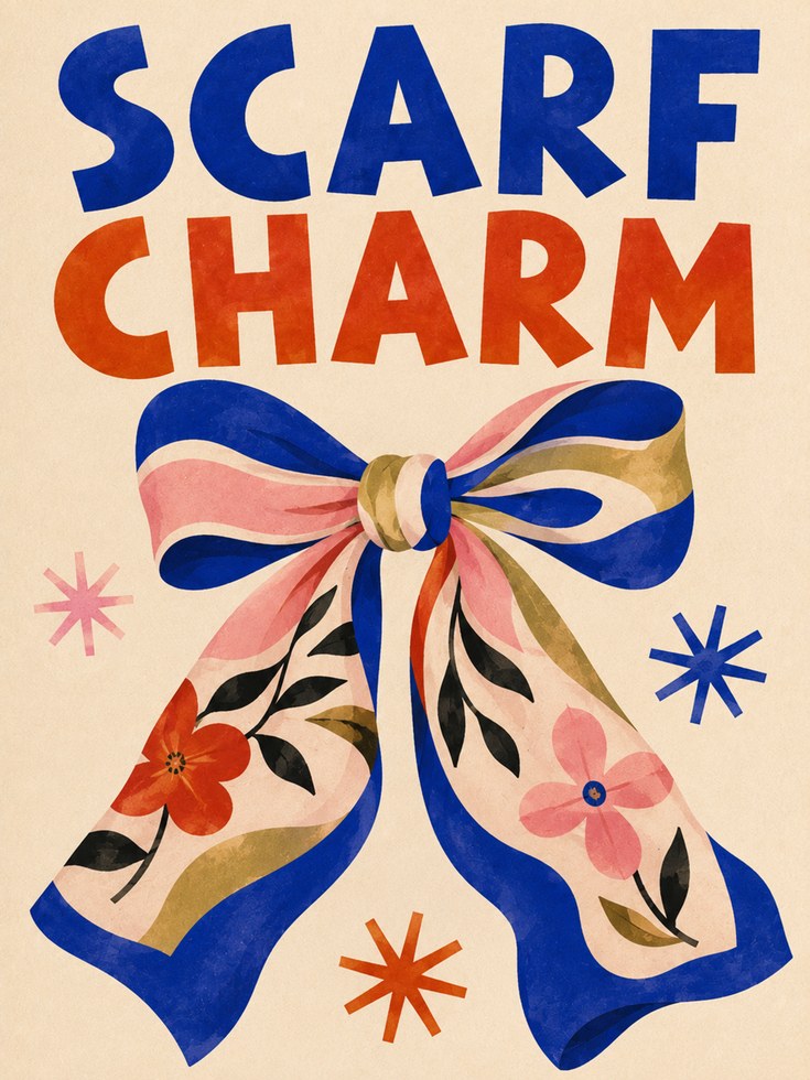 Scarf Charm Poster: Mid-Century Modern Fashion Art Print - artwork on paper