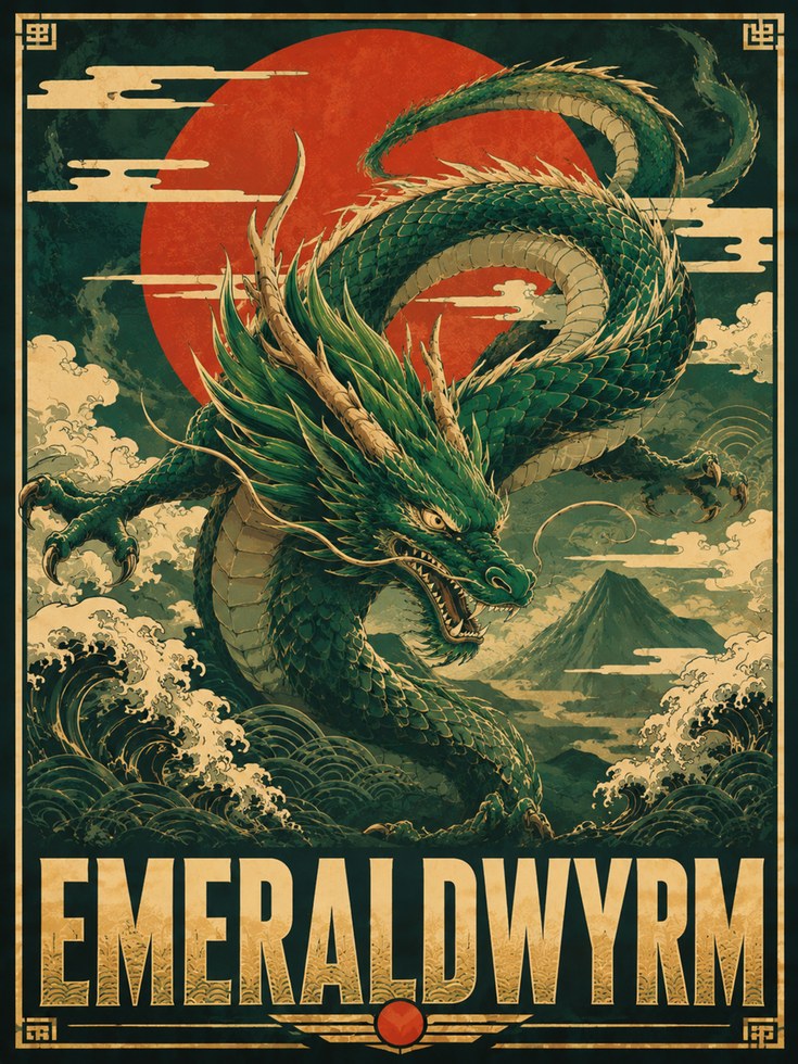 Japanese Dragon Art Print: Vintage Mythology Poster - artwork on paper