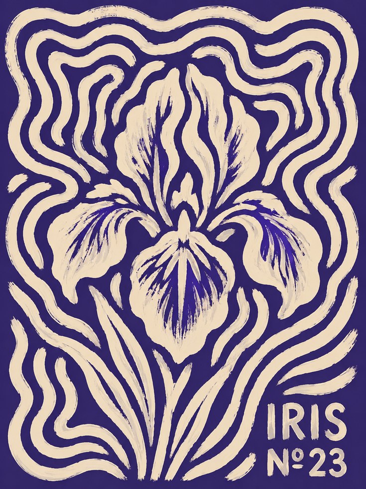 Iris Botanical Print – Art Nouveau Flower Poster - artwork on paper