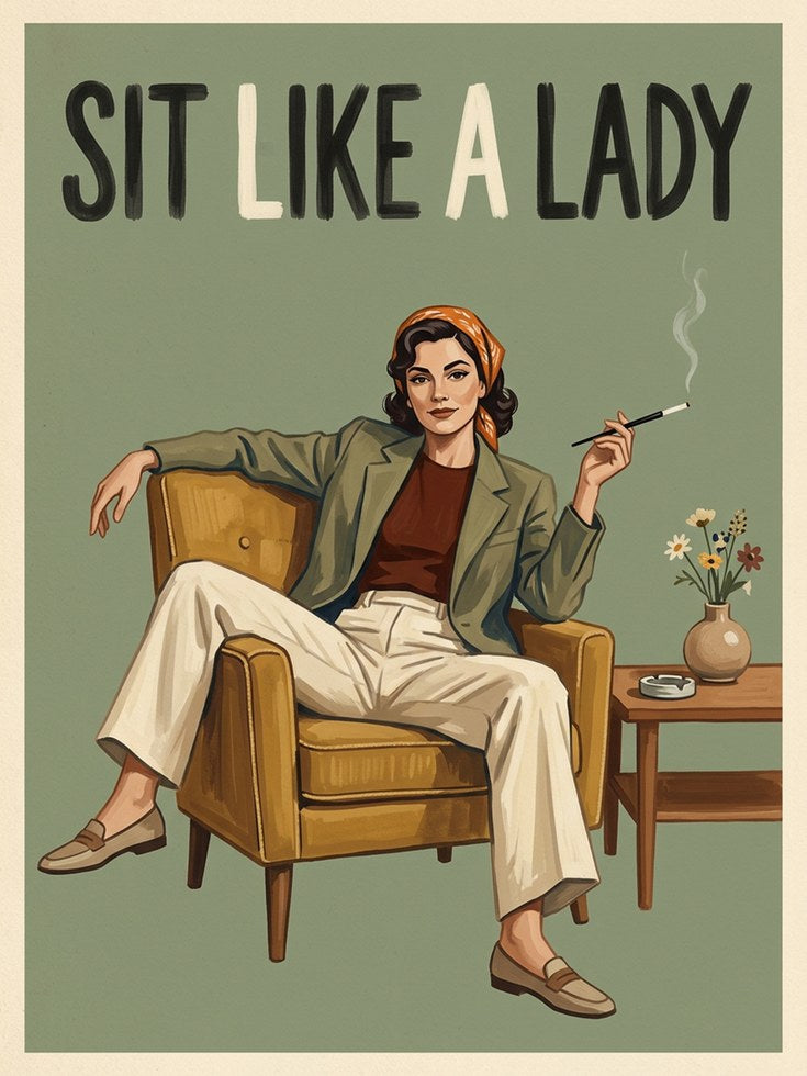 Sit Like a Lady Poster: Retro Mid-Century Lounge Art Print - artwork on paper
