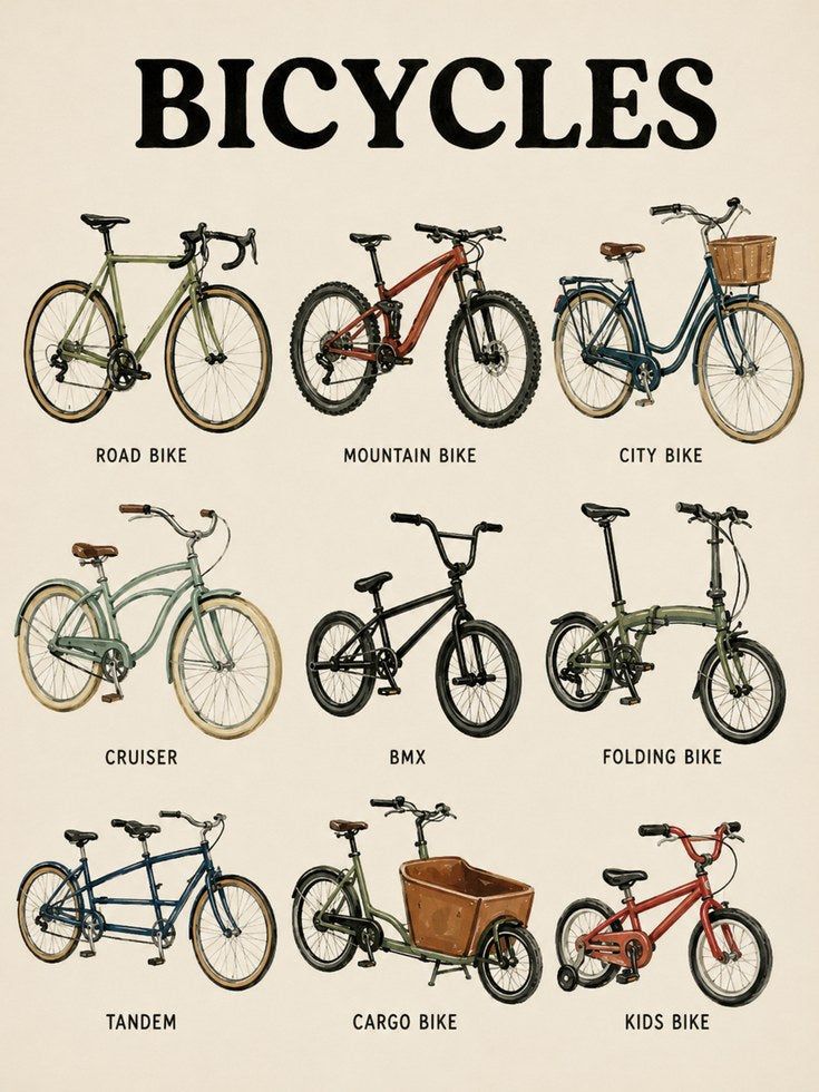 Bicycle Types Poster – Educational Bike Chart - artwork on paper