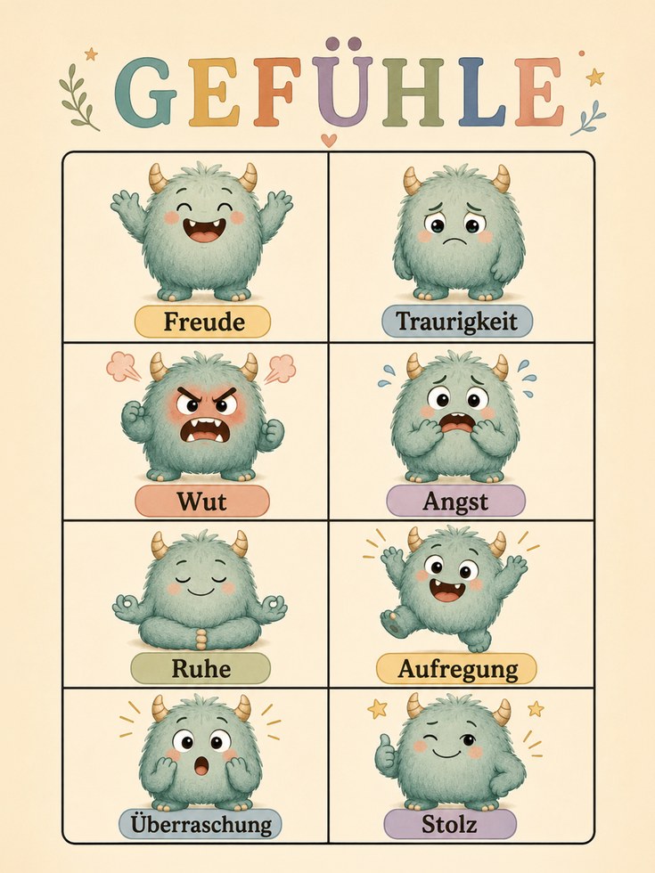 Emotions Chart Print: German Language Learning (Kids Nursery Decor) - artwork on paper