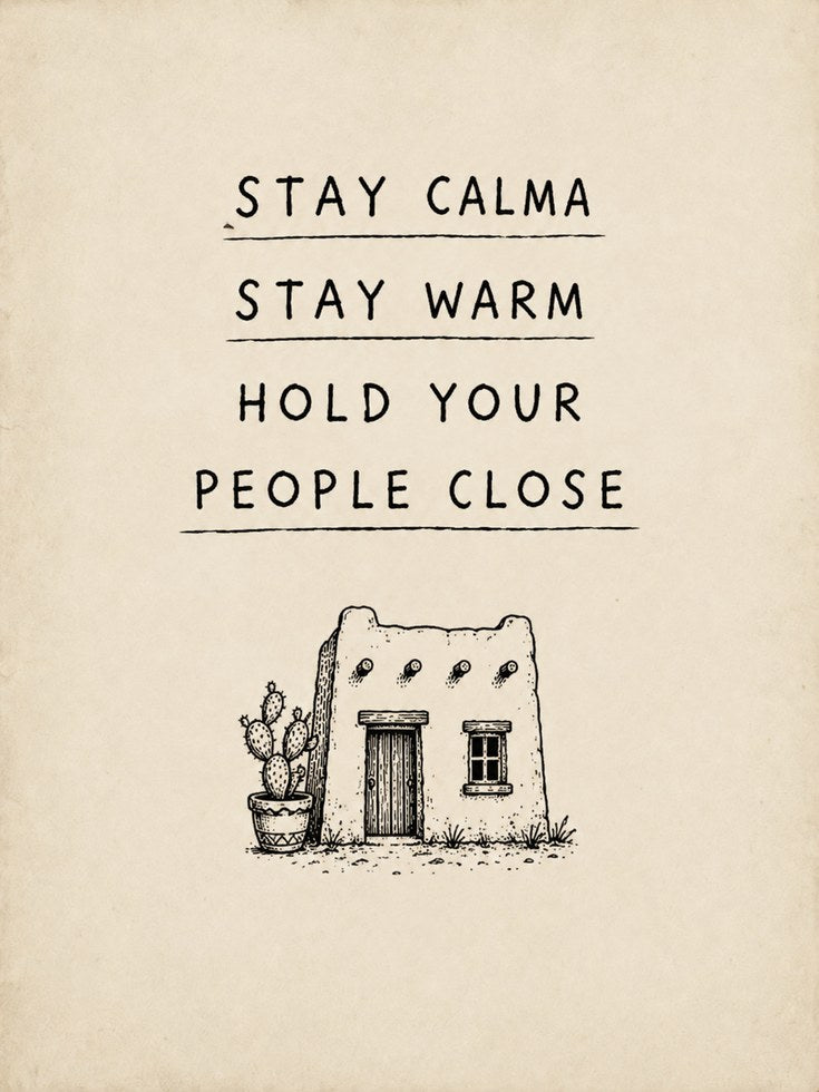 Stay Calma Adobe House Print: Minimalist Desert Inspirational Art - artwork on paper