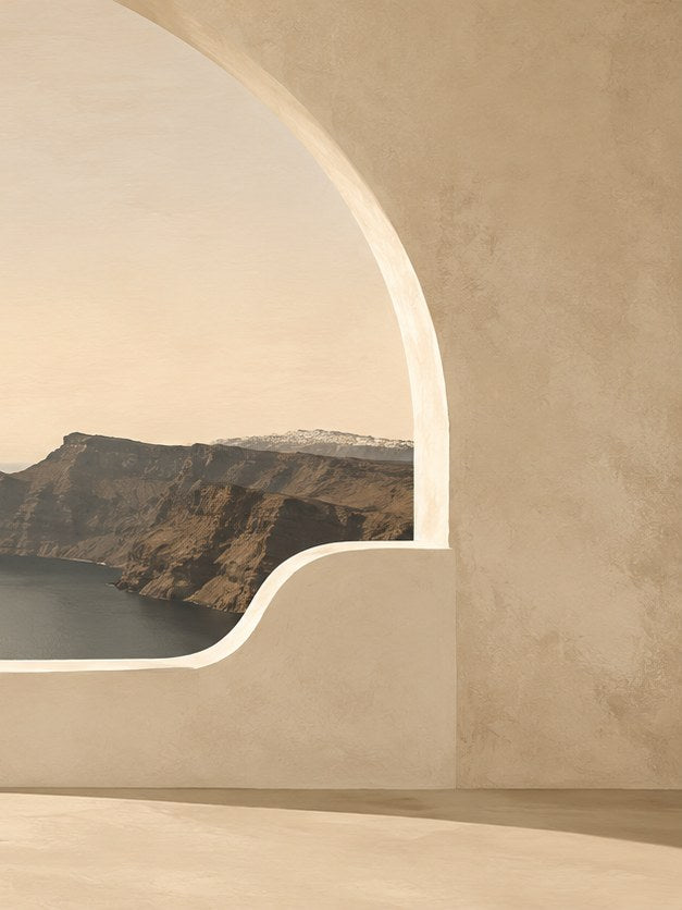 Desert Mountain Arch Print: Minimalist Beige Landscape Art - artwork on paper