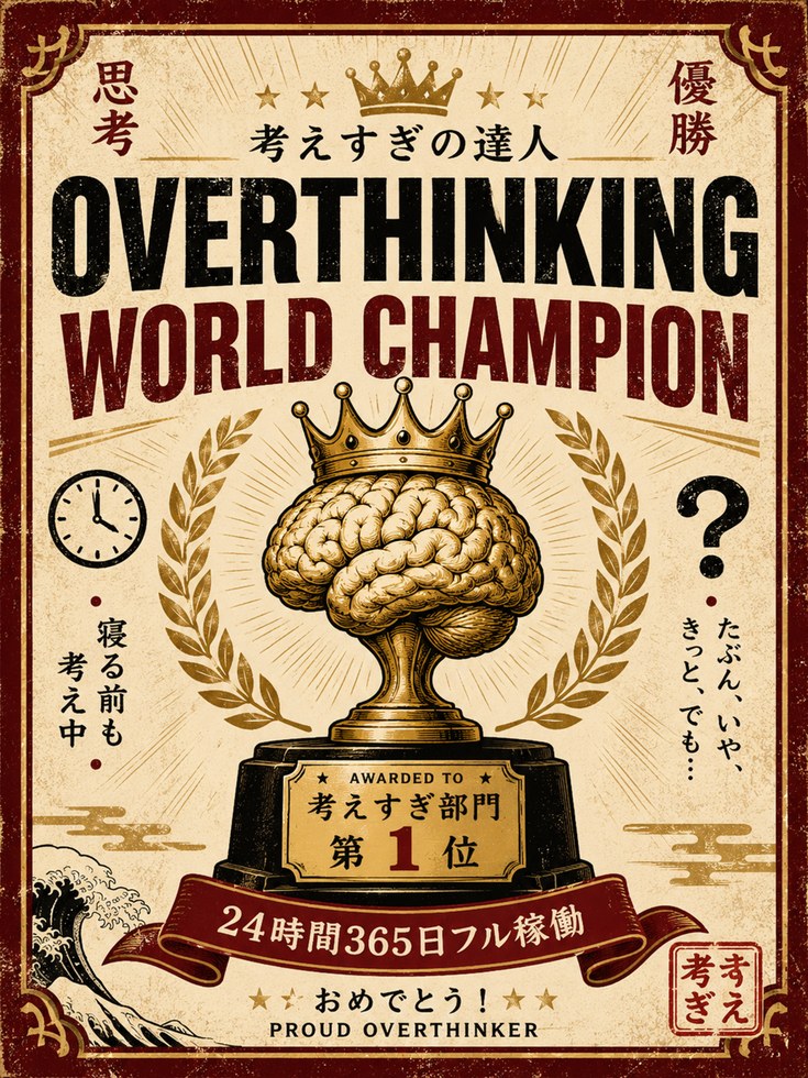 Overthinking World Champion Wall Art: Vintage Japanese Trophy Poster - artwork on paper