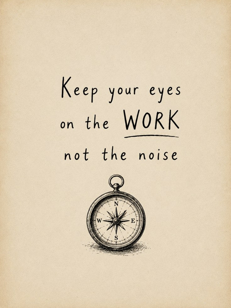 Keep Your Eyes on the Work Motivational Print: Vintage Compass - artwork on paper