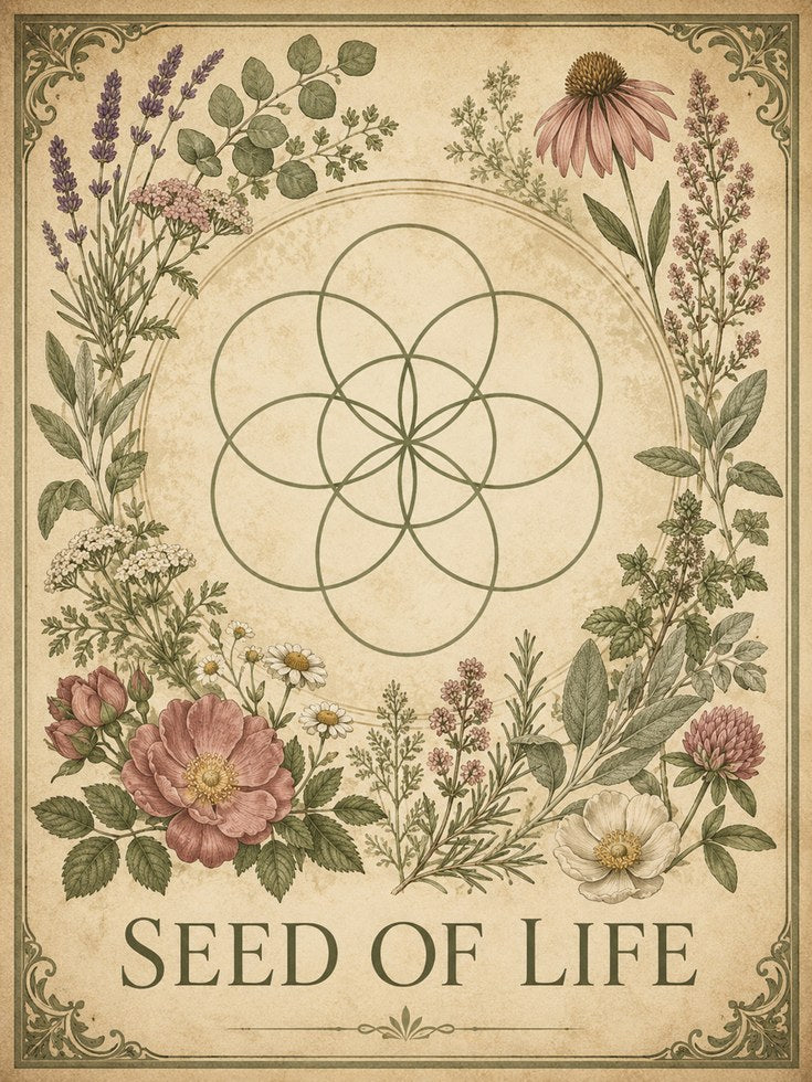Seed of Life Botanical Print: Sacred Geometry with Wildflowers - artwork on paper