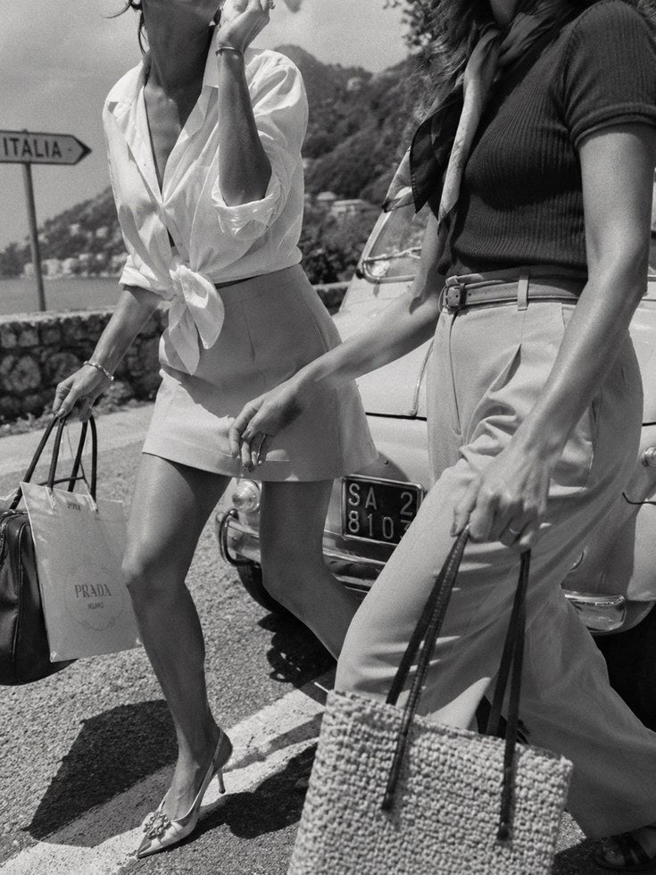 Italian Riviera Fashion Photography: Vintage Black and White Print - artwork on paper