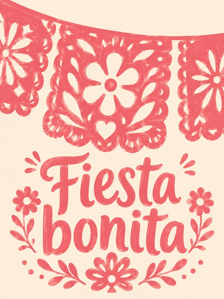 Fiesta Bonita Print: Mexican Papel Picado Folk Art Design - artwork on paper
