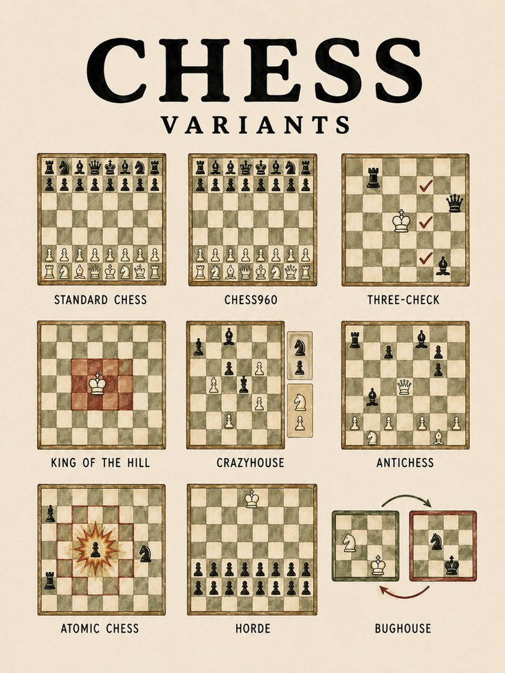Chess Variants Print — Educational Game Infographic - artwork on paper
