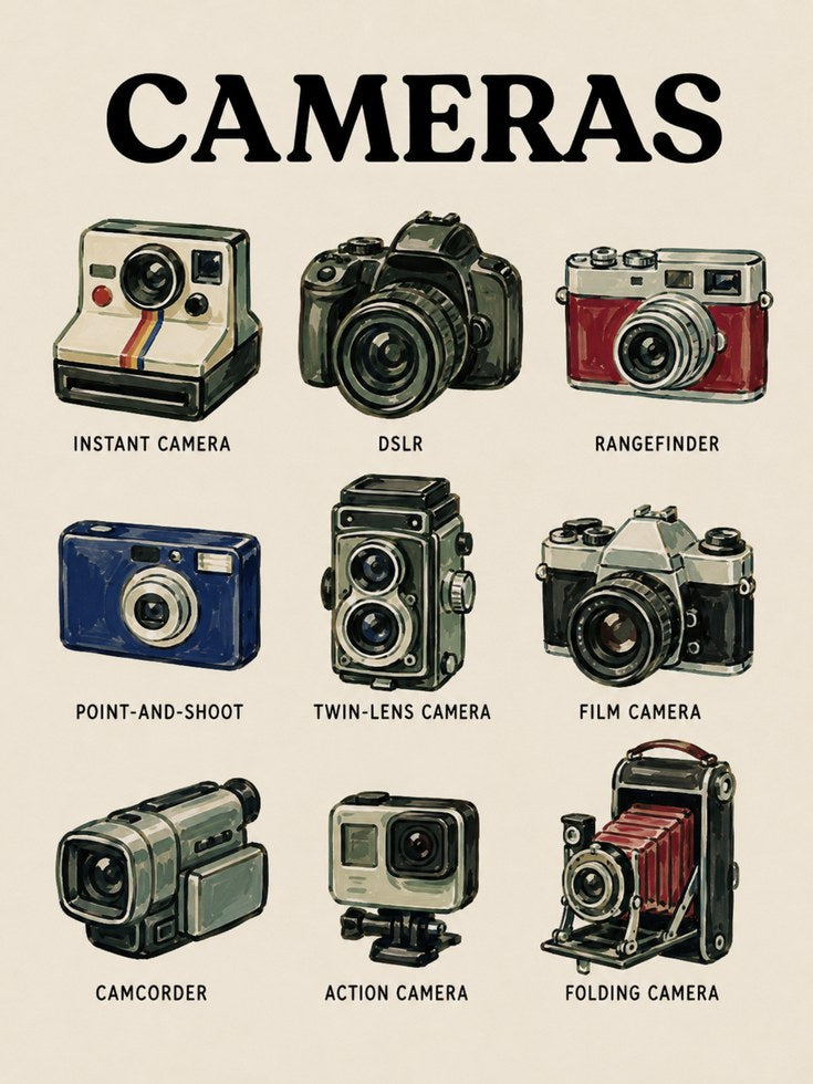 Camera Types Poster - artwork on paper
