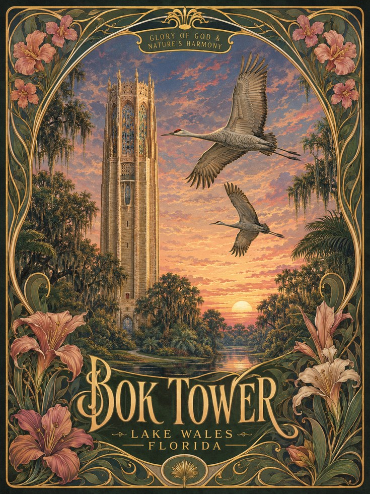 Florida Travel Poster – Bok Tower Print - artwork on paper