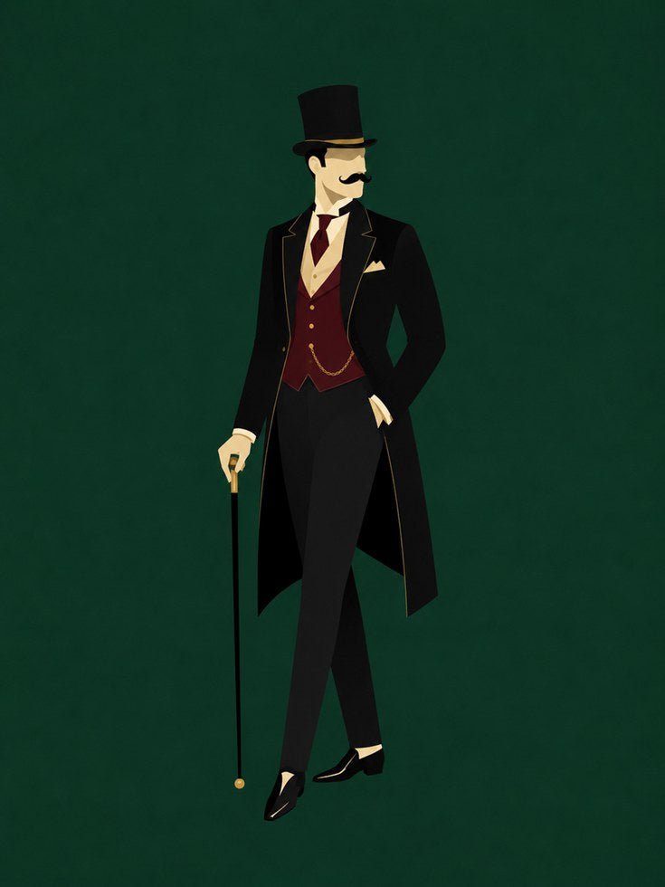 Victorian Gentleman Art Print: Minimalist Figure on Green - artwork on paper