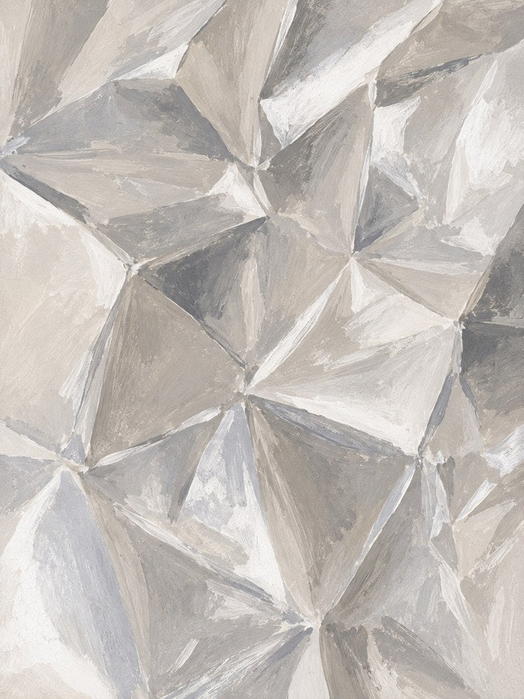 Abstract Geometric Facets Wall Art: Neutral Taupe Cubist Design - artwork on paper