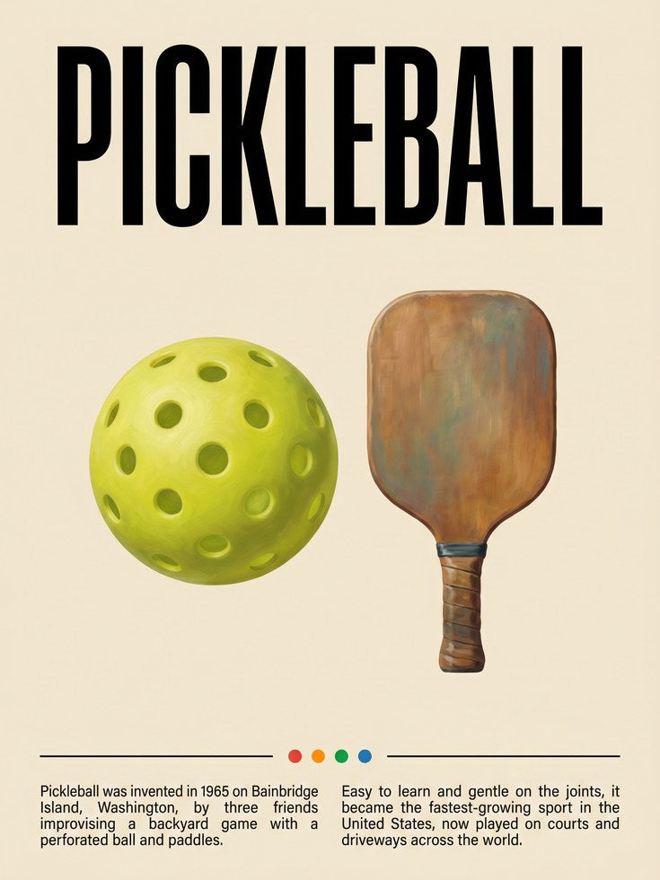 Masculine Wall Art Pickleball Poster — Vintage Sports Print - artwork on paper