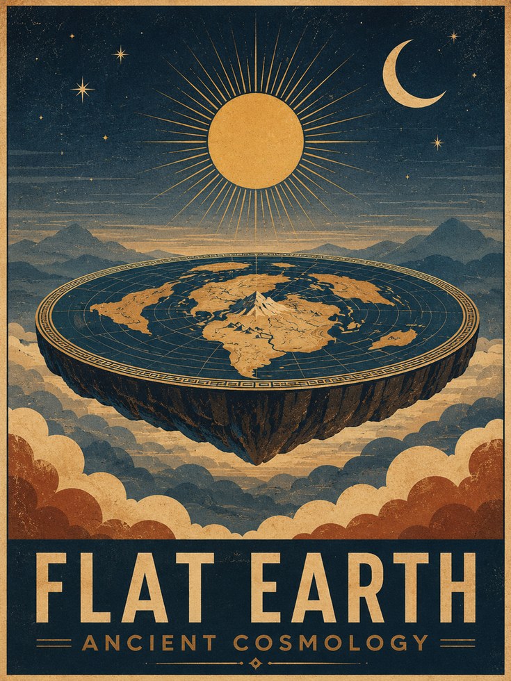 Vintage Flat Earth Cosmology Print - artwork on paper
