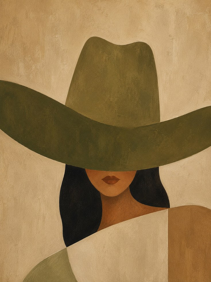 Woman in Hat Wall Art – Minimalist Portrait Print - artwork on paper