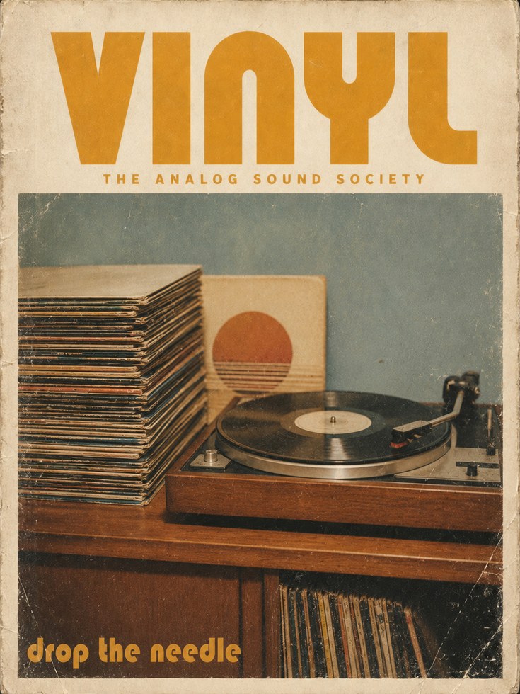 Vintage Vinyl Record Poster — Retro Turntable & Albums - artwork on paper