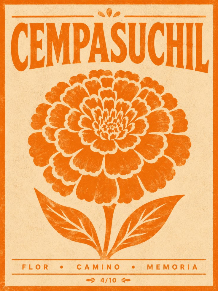 Mexican Folk Art Marigold Print - artwork on paper