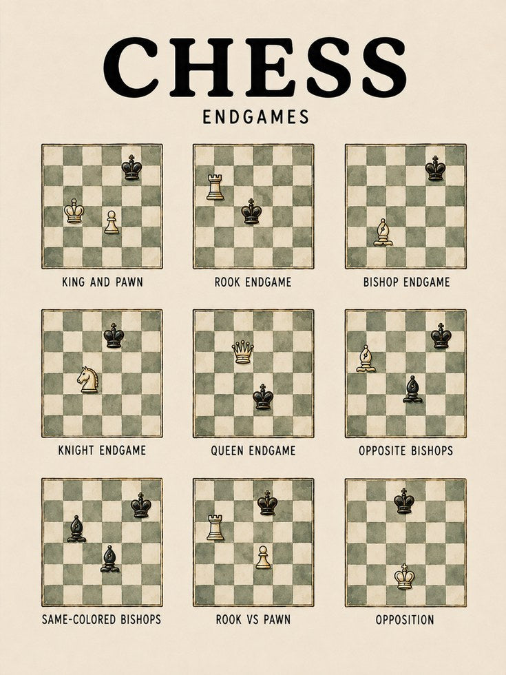Chess Endgames Poster: Vintage Educational Strategy Guide - artwork on paper