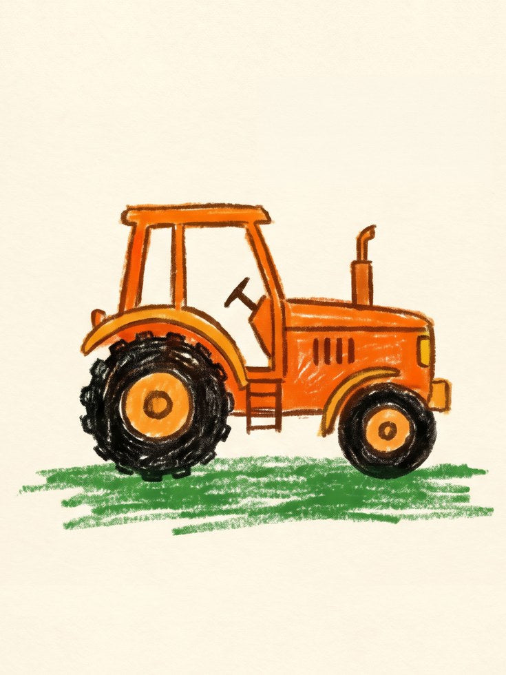 Orange Tractor Farm Nursery Art Print - artwork on paper