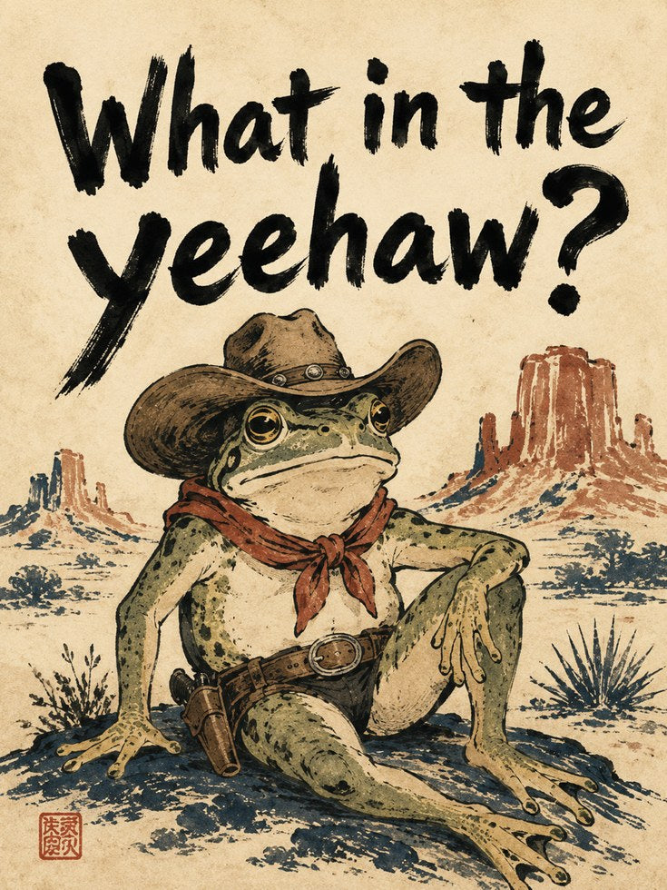 Funny Cowboy Frog Print – Western Humor Wall Art - artwork on paper