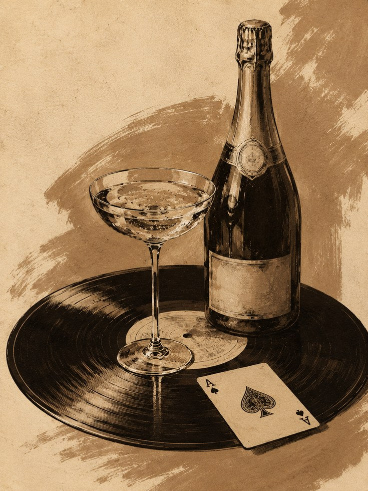 Champagne Wall Art – Vintage Bar Cart Decor - artwork on paper