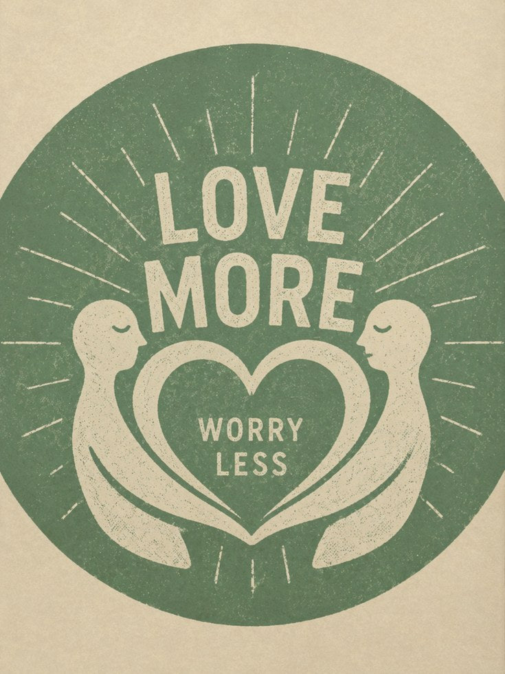 Motivational Wall Art: Retro Love More Worry Less - artwork on paper
