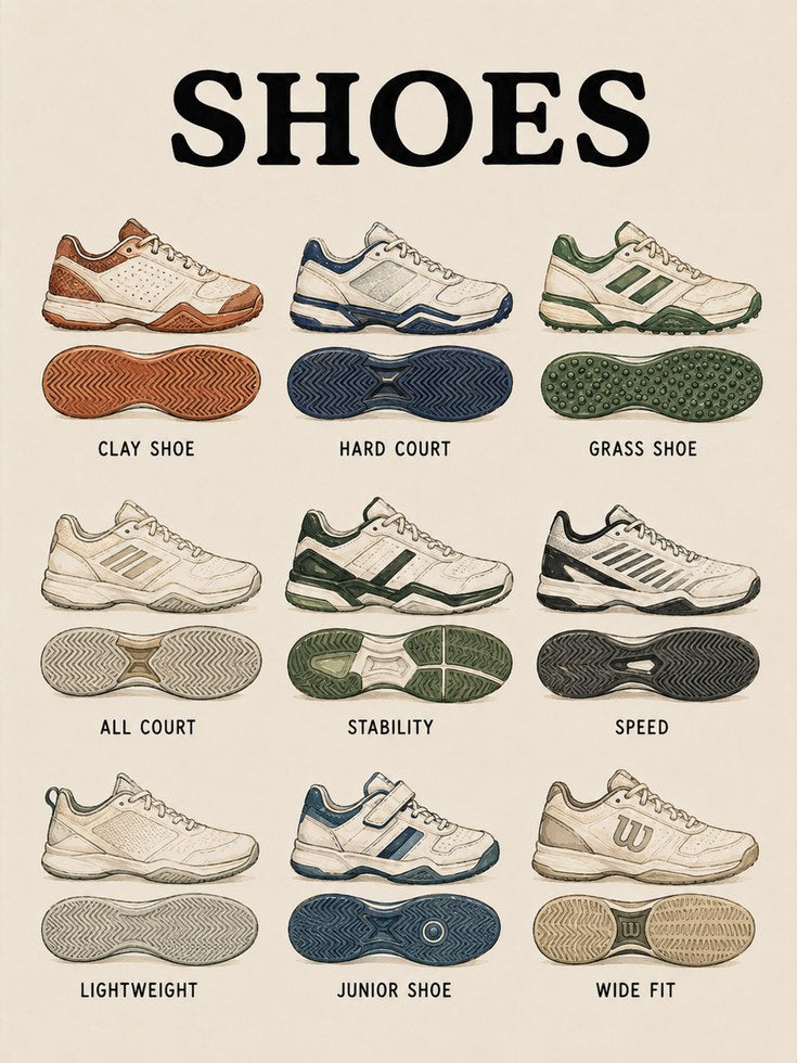 Tennis Shoe Types Poster: Vintage Educational Chart Art Print - artwork on paper