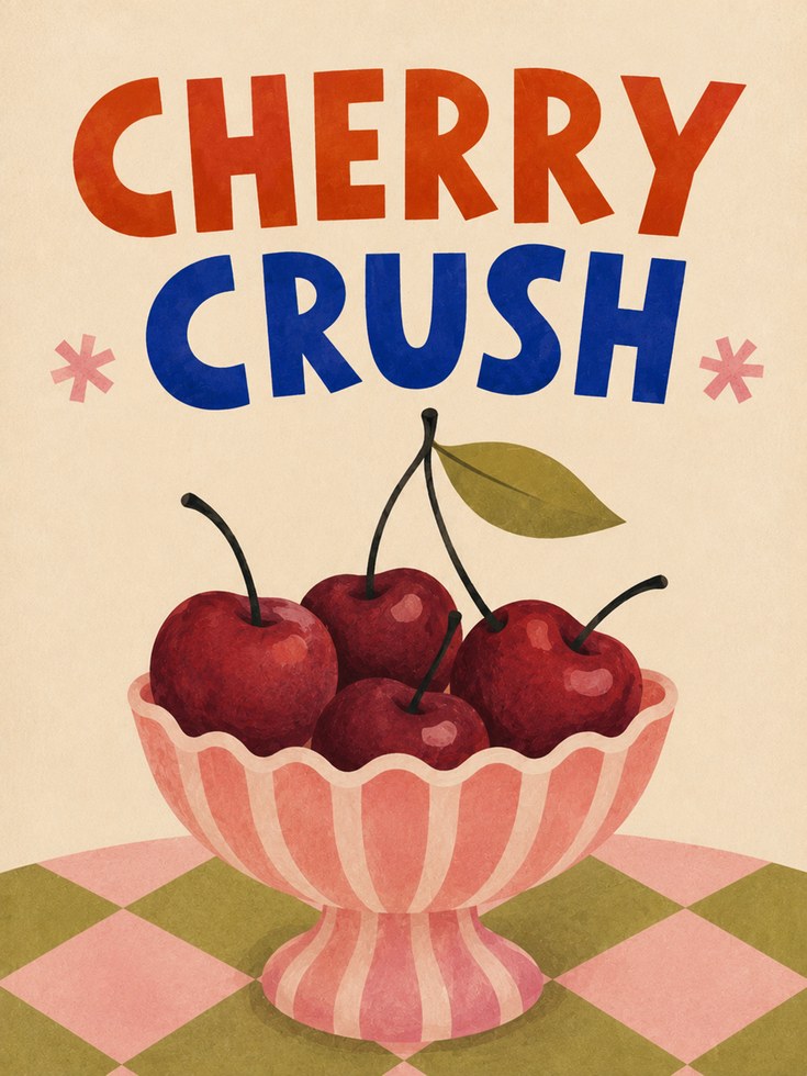 Retro Kitchen Wall Art – Cherry Print - artwork on paper