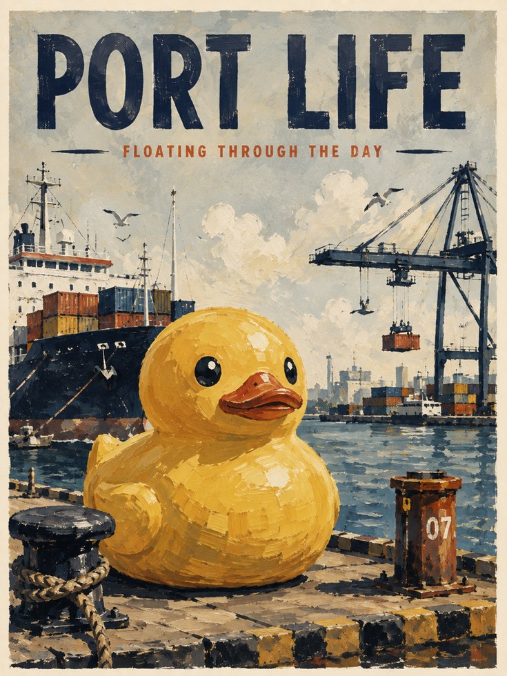 Rubber Duck Wall Art – Retro Port Life Poster - artwork on paper