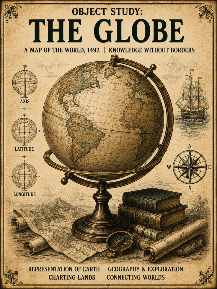 Vintage Globe and Maps Art Print: 1492 Exploration Theme - artwork on paper