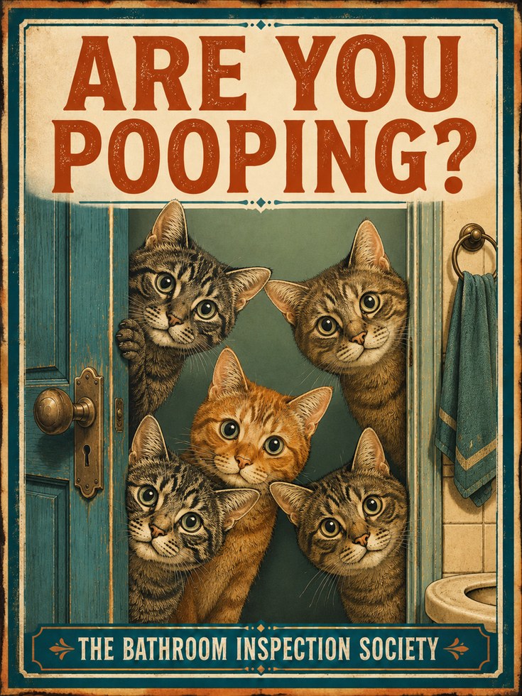 Funny Cat Bathroom Print: Vintage 'Are You Pooping?' Poster - artwork on paper
