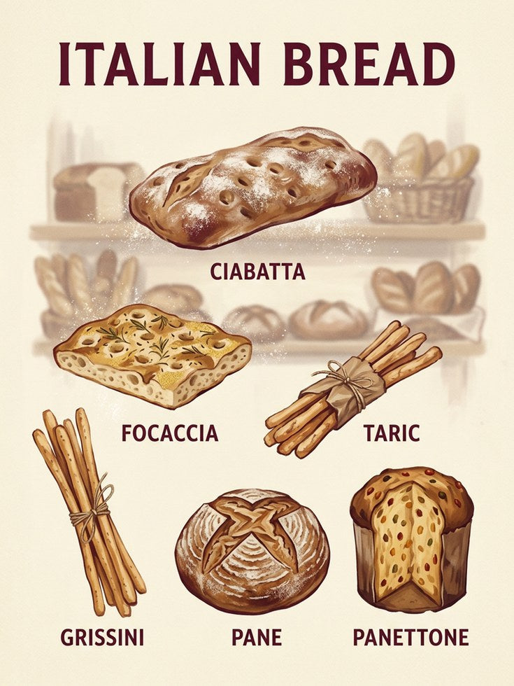 Italian Bread Poster: Vintage Culinary Illustration Art - artwork on paper