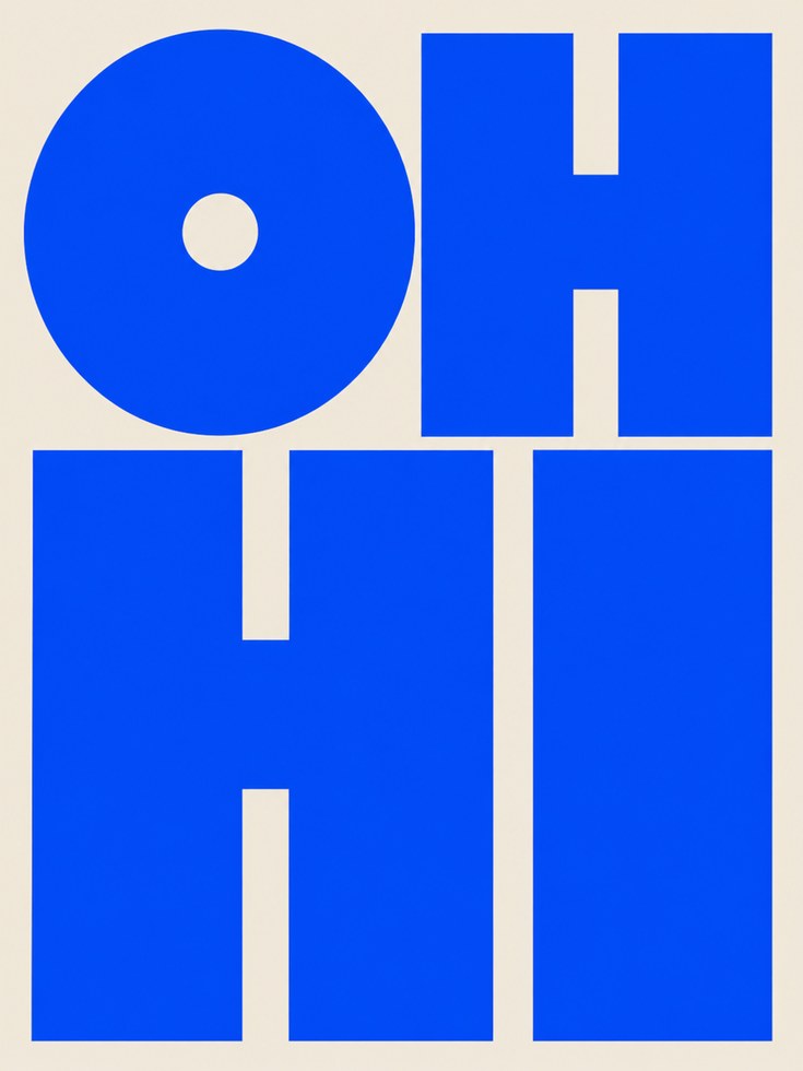 Ohio Typography Print — Bold Blue Geometric Lettering - artwork on paper