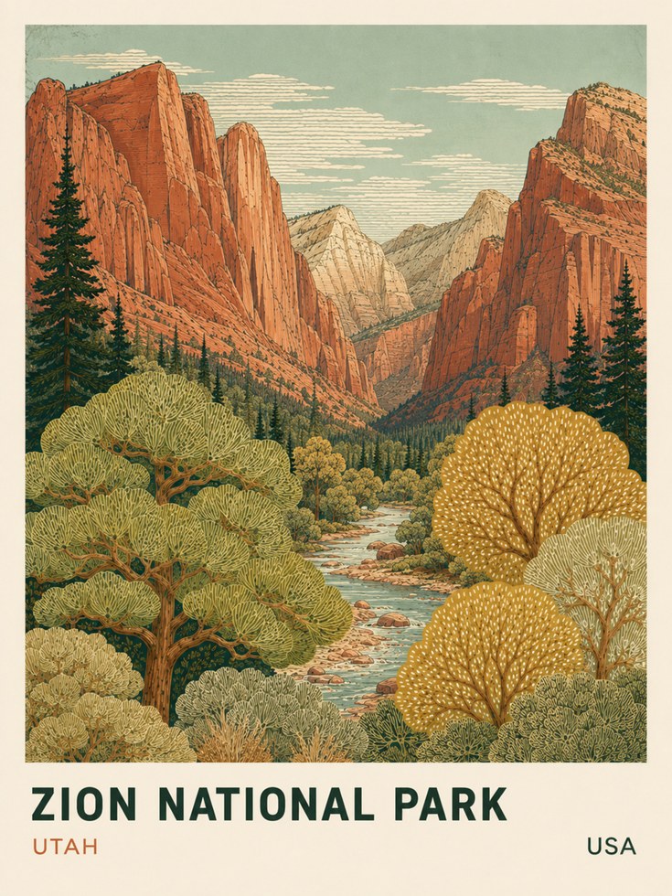 National Park Wall Art – Vintage Travel Poster - artwork on paper
