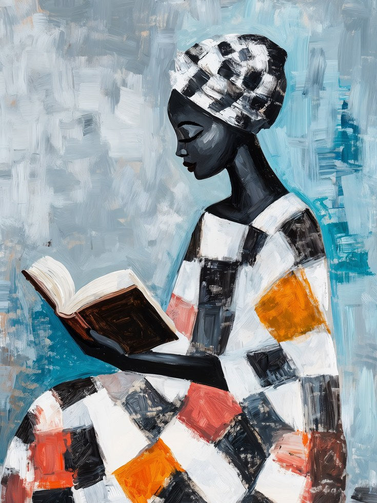 African Woman Reading Art Print - artwork on paper