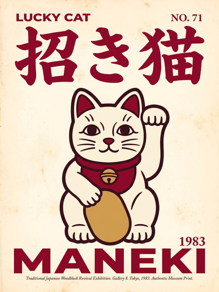 Japanese Maneki Neko Print - artwork on paper