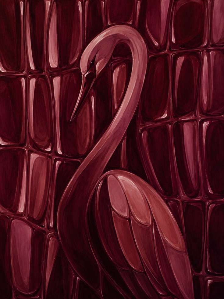 Burgundy Flamingo Art Print: Geometric Abstract Bird Design - artwork on paper