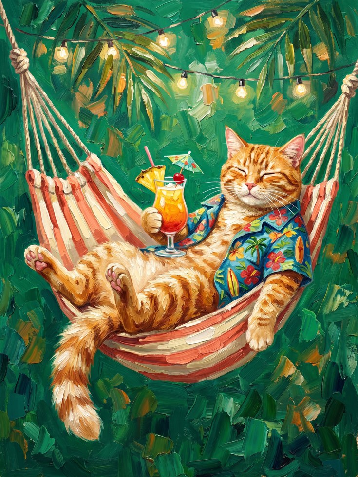 Orange Cat Hammock Print - artwork on paper